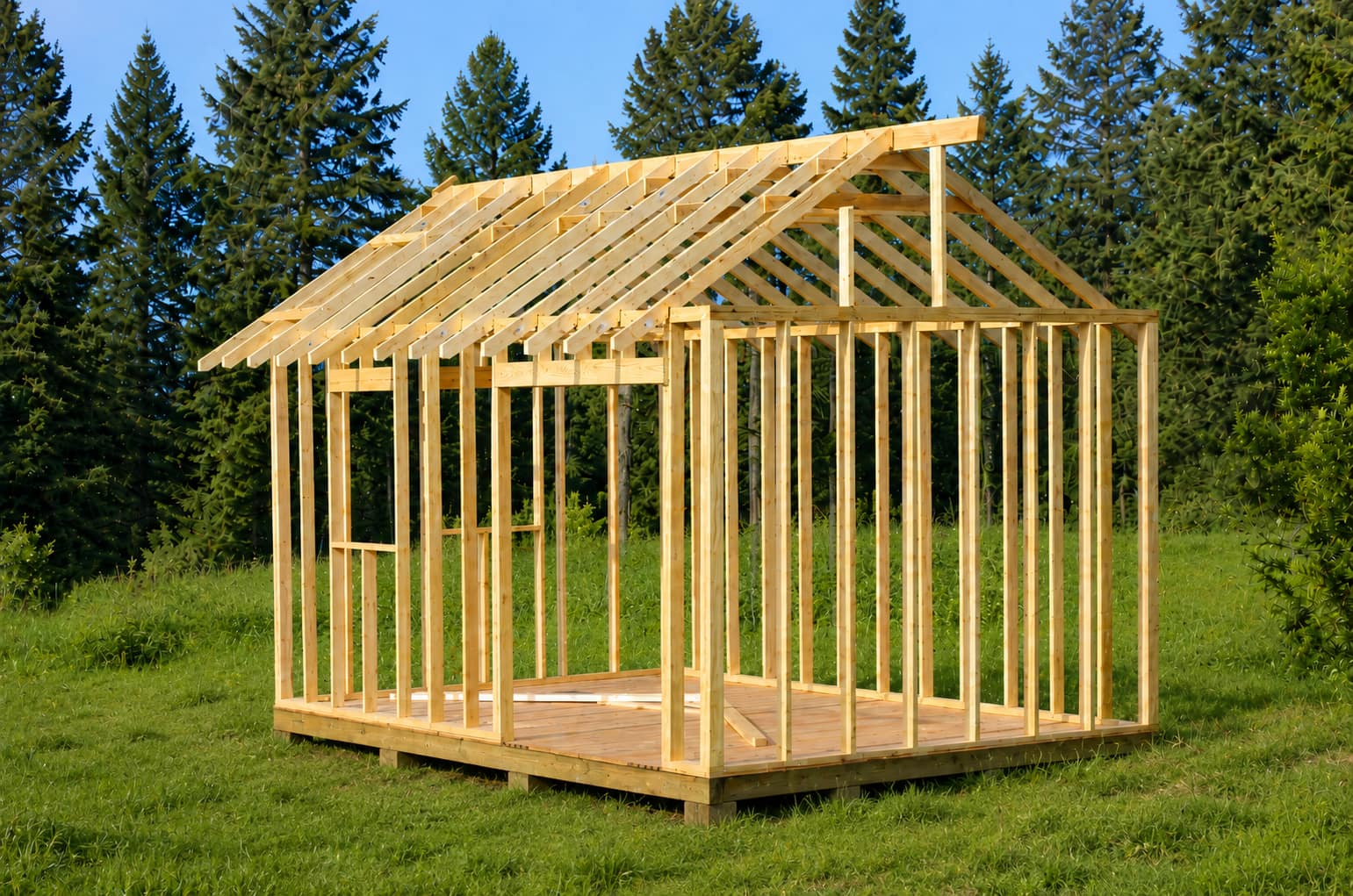 Wood frame structure under construction